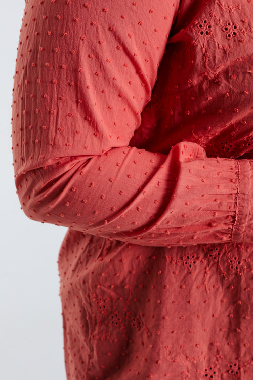 Blouse en coton unie broderies et plumetis-Paprika-5