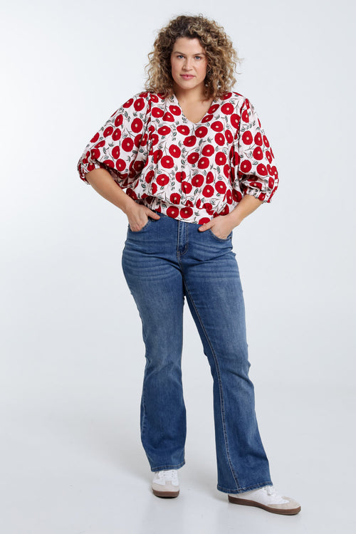 Boîteblouse met bloemenprint-Paprika-9