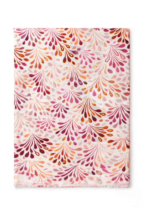 Sjaal van viscose en katoen met druppelprint en folie-Paprika-2