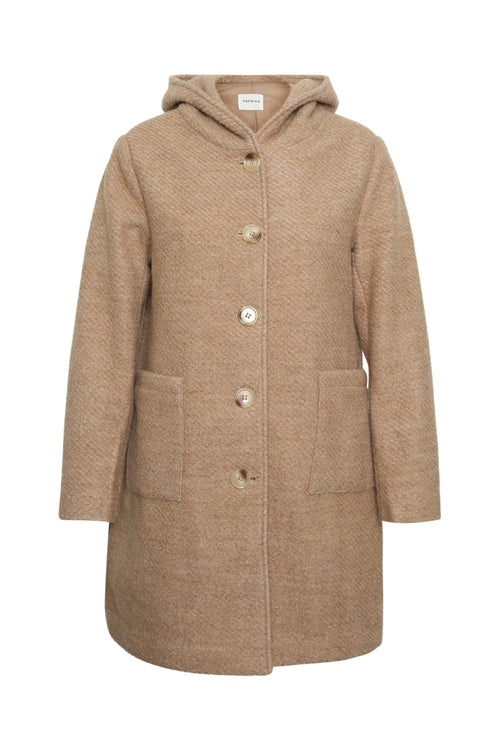 Manteau en laine uni avec capuche-Paprika-10