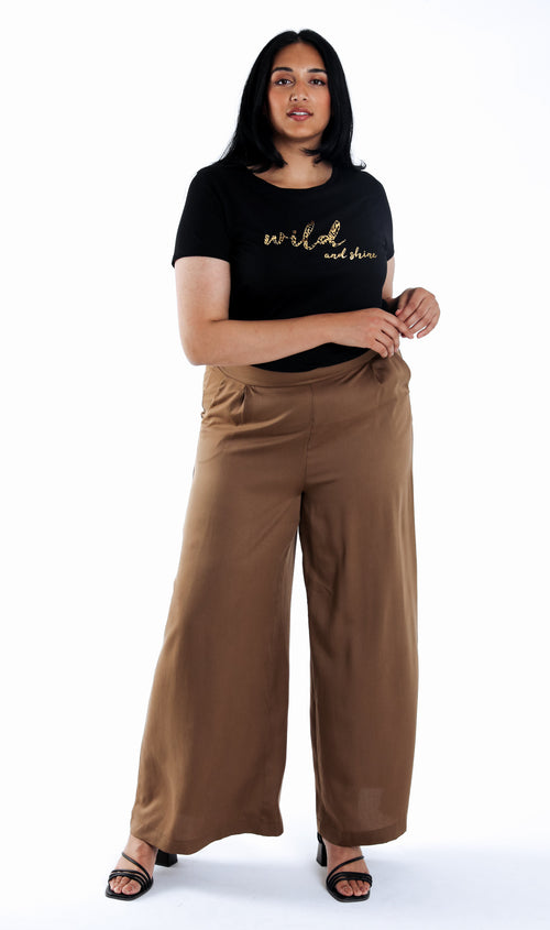 Effen tencel broek met wijde pijpen-Paprika-6