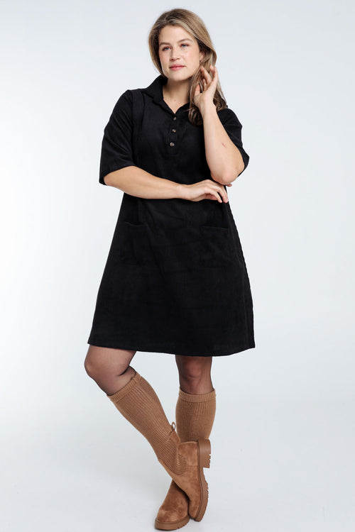 Korte, effen corduroy jurk met opgestikte zakken-Paprika-8