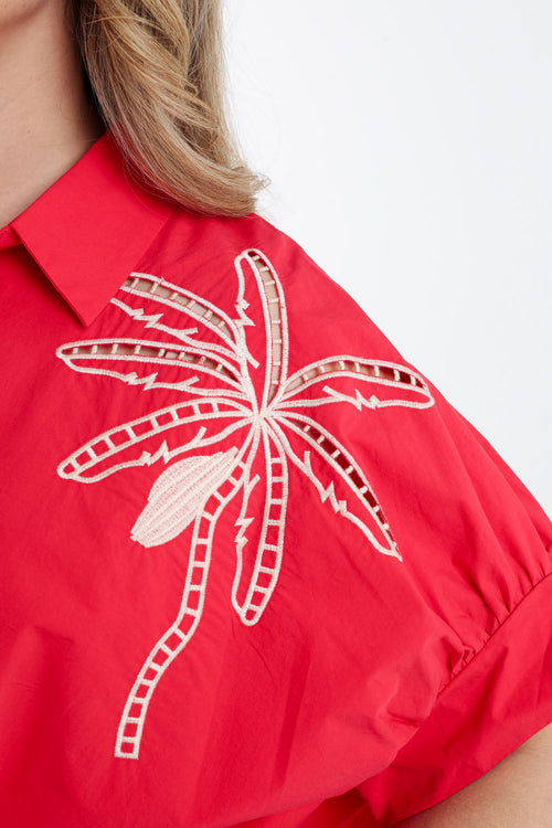 Oversized katoenen blouse met borduursels-Paprika-3