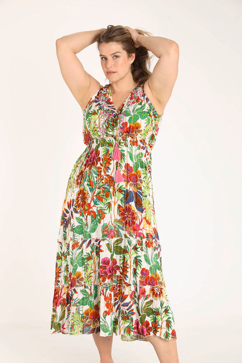 Robe en viscose imprimé fleuri avec lurex-Paprika-9