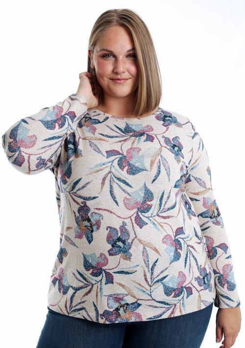 T-shirt van warme gebreide stof met bloemenprint-Paprika-3