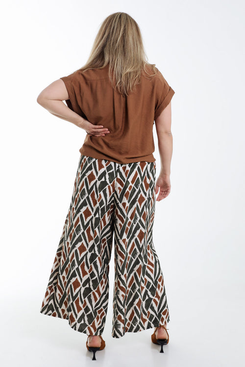 Brede viscose broek met etnische print-Paprika-2
