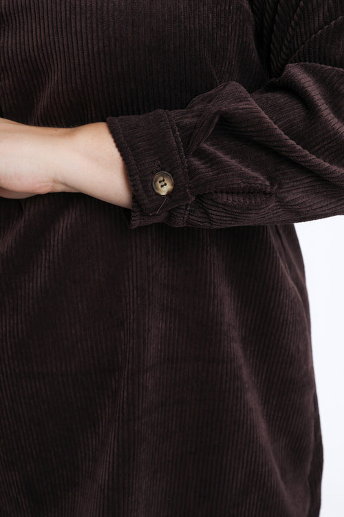 Effen korte jurk van ribfluweel-Paprika-5