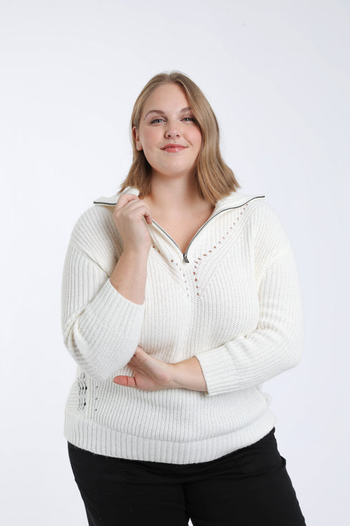 Effen trui met ritskraag-Paprika-4