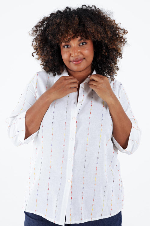 Chemise en gaze de coton rayures multicolores-Paprika-1