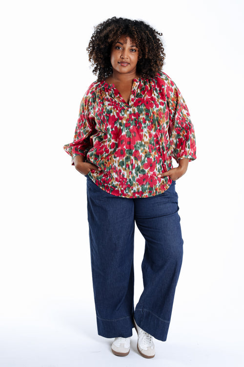 Blouse van katoen met bloemenprint-Paprika-9