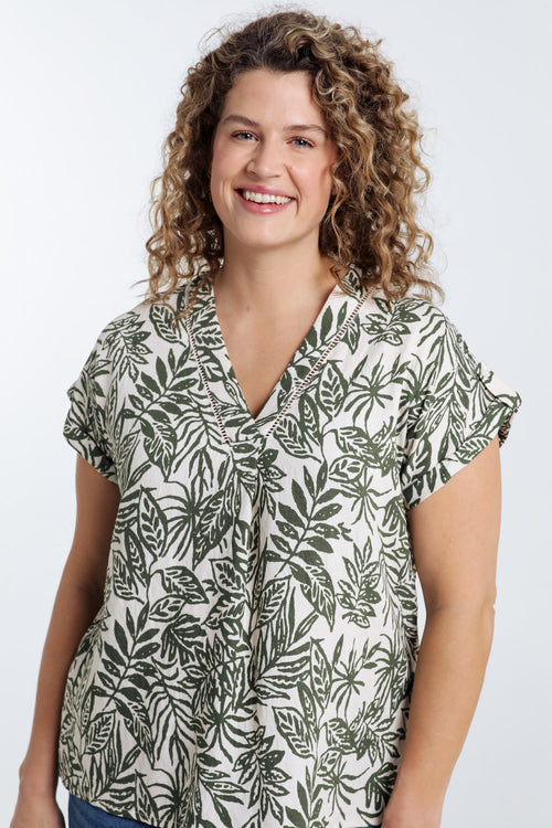  Blouse met bladmotief-Paprika-1