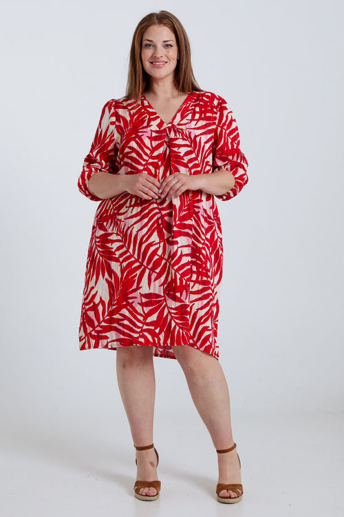 Robe en viscose imprimé feuillage-Paprika-9