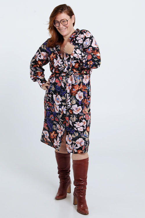 Halflange hemdjurk met bloemenmotief en lurex-Paprika-8