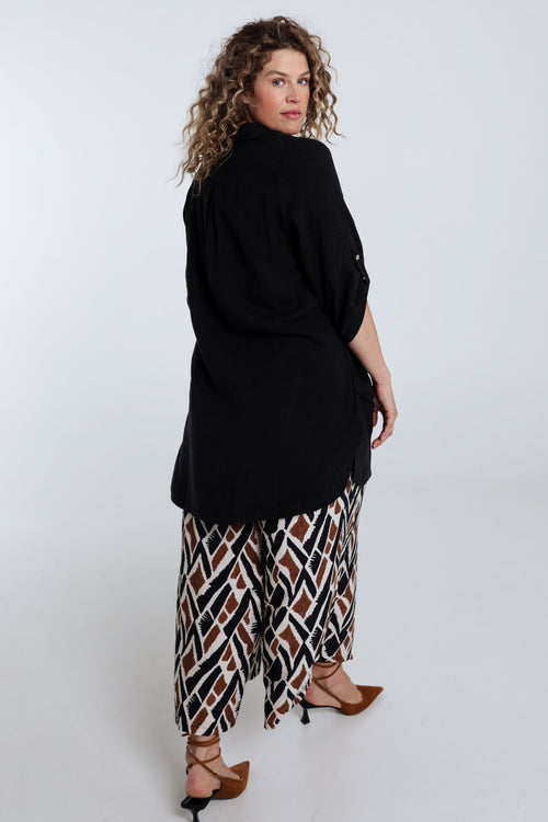 Chemise longue en lin et viscose unie-Paprika-2