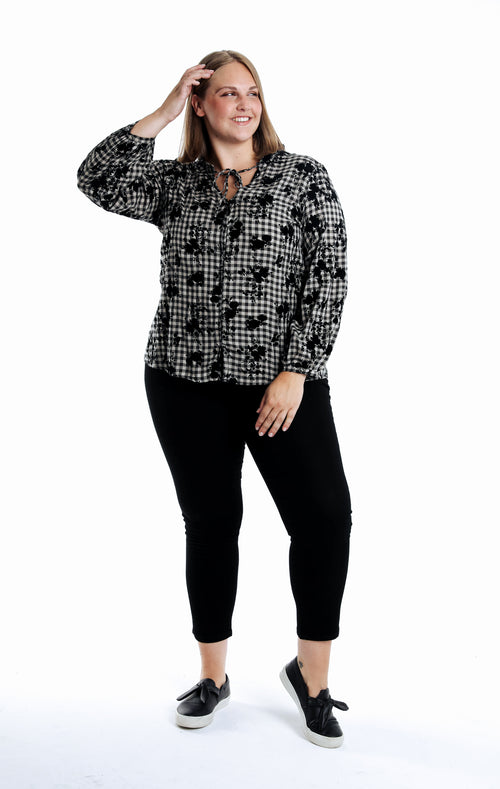 Blouse van katoen met vichyprint en flockbloemen-Paprika-6