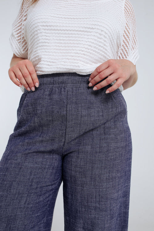 Pantalon large en lin uni-Paprika-4