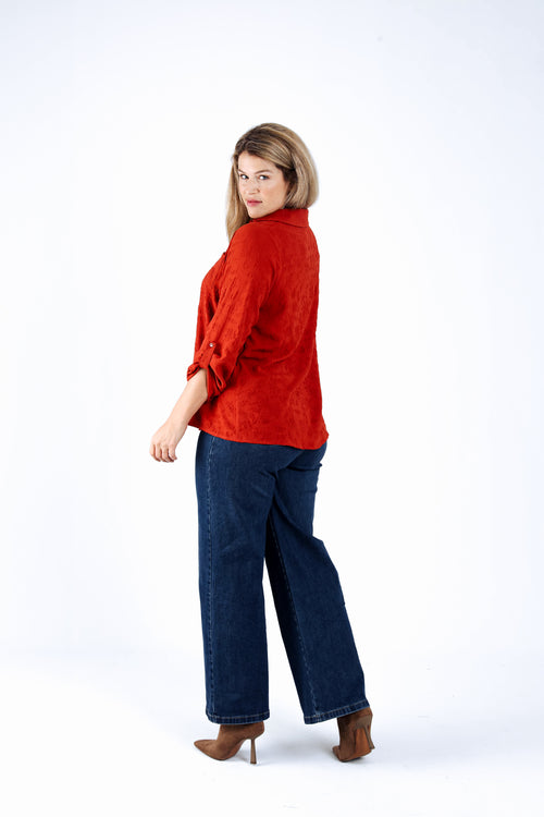 Chemise unie avec motif fleurs en relief-Paprika-2
