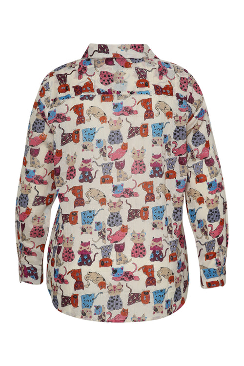 Blouse van katoen met kattenprint-Paprika-11