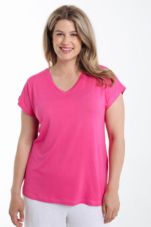 T-shirt uni en viscose-Paprika-3