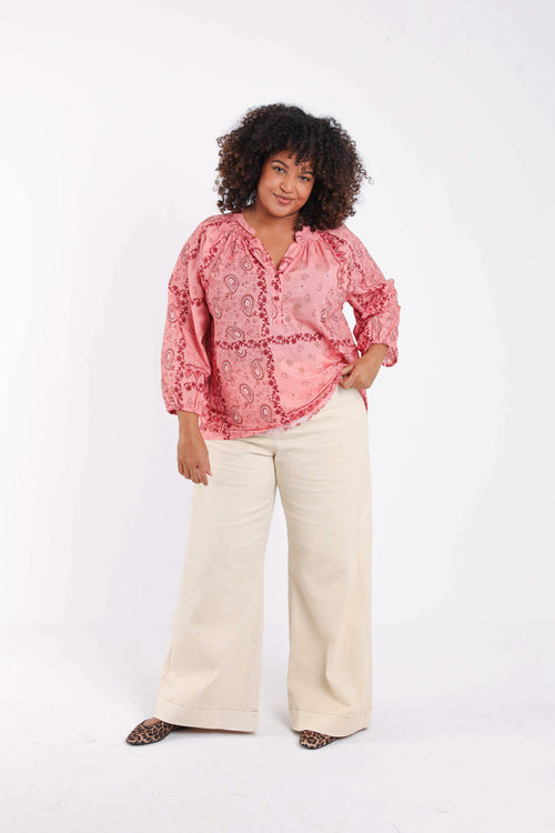 Blouse van katoen met bandana print-Paprika-7