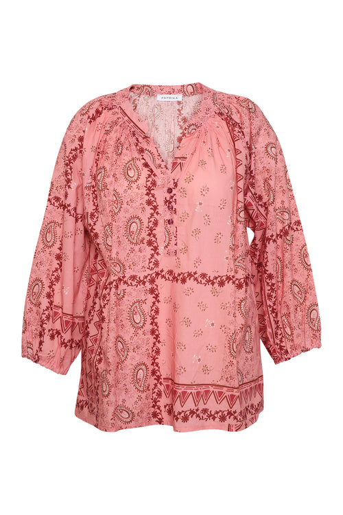 Blouse van katoen met bandana print-Paprika-10