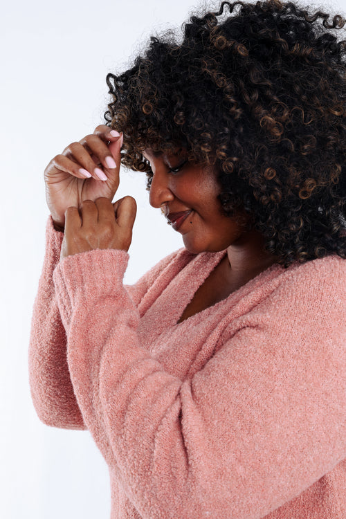 Effen bouclé trui-Paprika-5