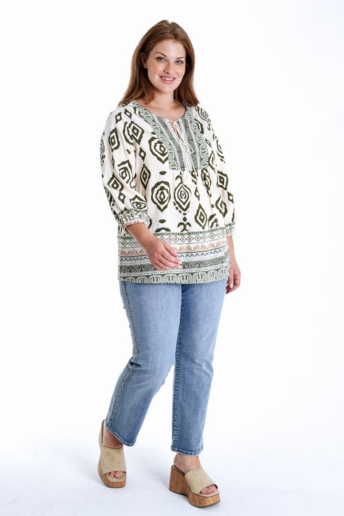 Blouse en viscose imprimé ethnique-Paprika-9