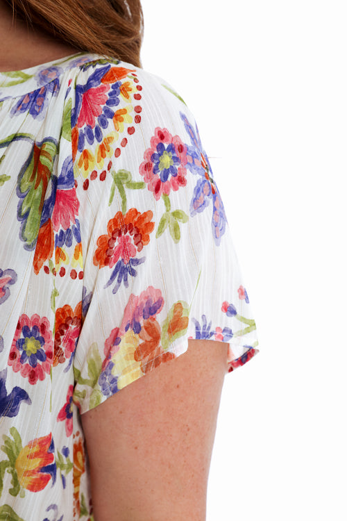 Blouse van viscose met bloemenprint en lurex-Paprika-3