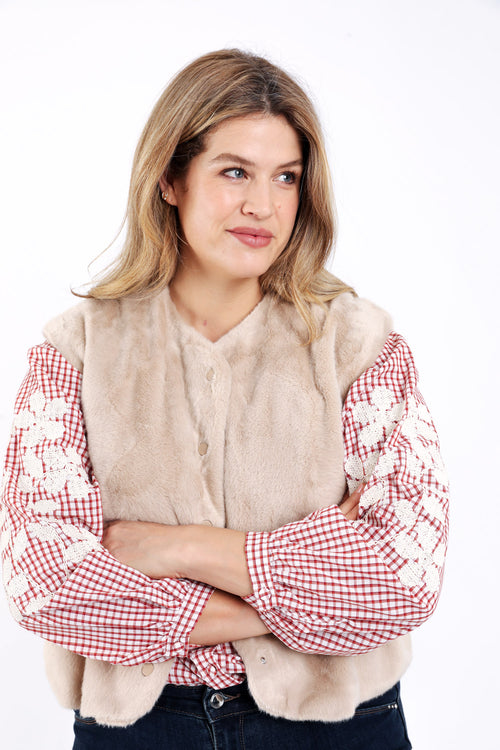 Effen gilet van imitatiebont-Paprika-6