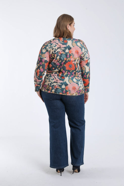 T-shirt maille chaude imprimé fleuri-Paprika-2