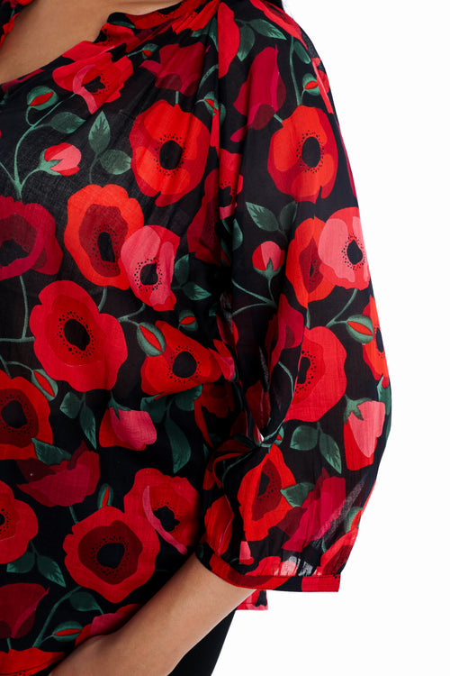 Blouse en coton imprimé coquelicots-Paprika-4