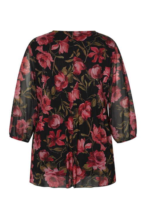 T-shirt met bloemenprint en mesh-Paprika-9