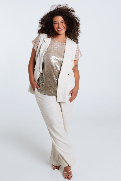 Gilet en viscose et lin avec lurex-Paprika-7
