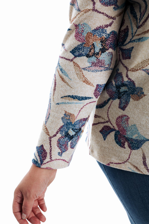 T-shirt van warme gebreide stof met bloemenprint-Paprika-5