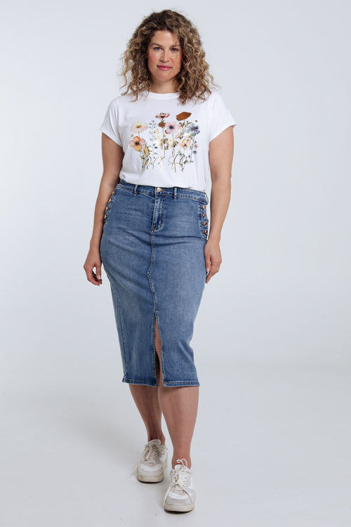 T-shirt en coton imprimé floral avec foil-Paprika-7