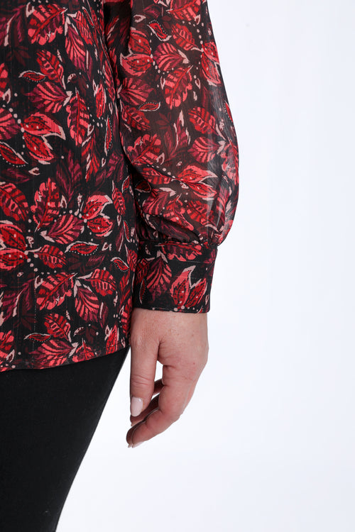 Blouse lavallière imprimé feuilles avec lurex-Paprika-7