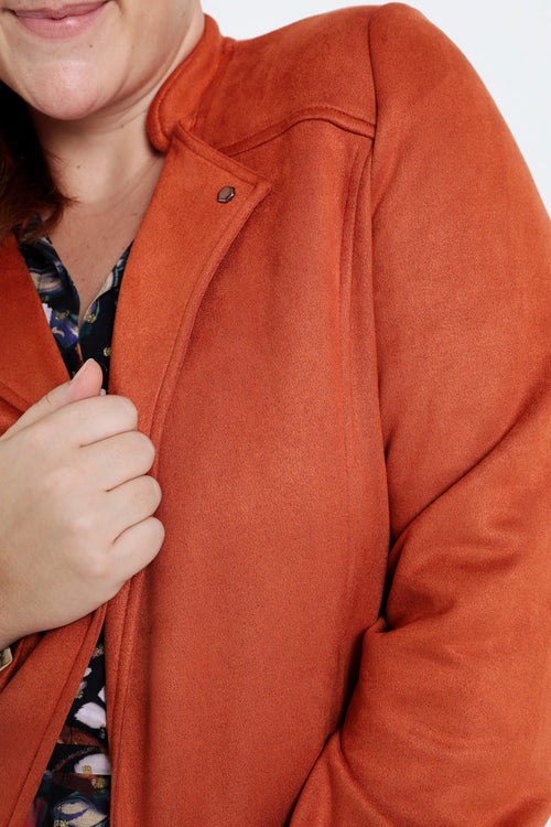 Kort, effen motorjasje met suède-effect-Paprika-4