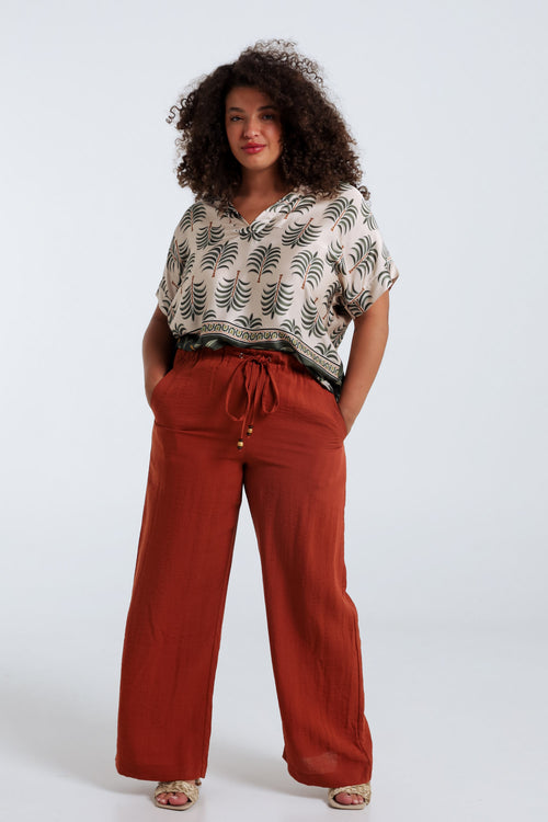Pantalon large en viscose uni-Paprika-7