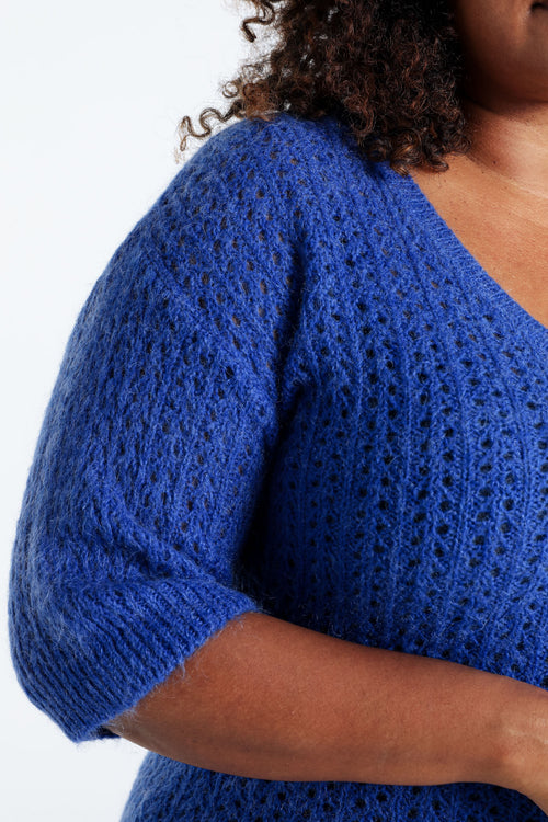 Pull court uni ajouré-Paprika-5