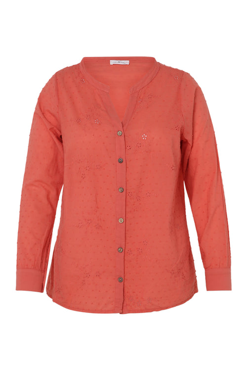 Blouse en coton unie broderies et plumetis-Paprika-10