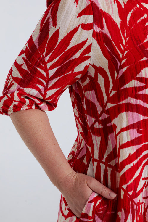 Robe en viscose imprimé feuillage-Paprika-4