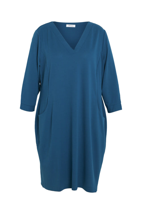 Korte, effen jurk in crêpe met zakken-Paprika-10