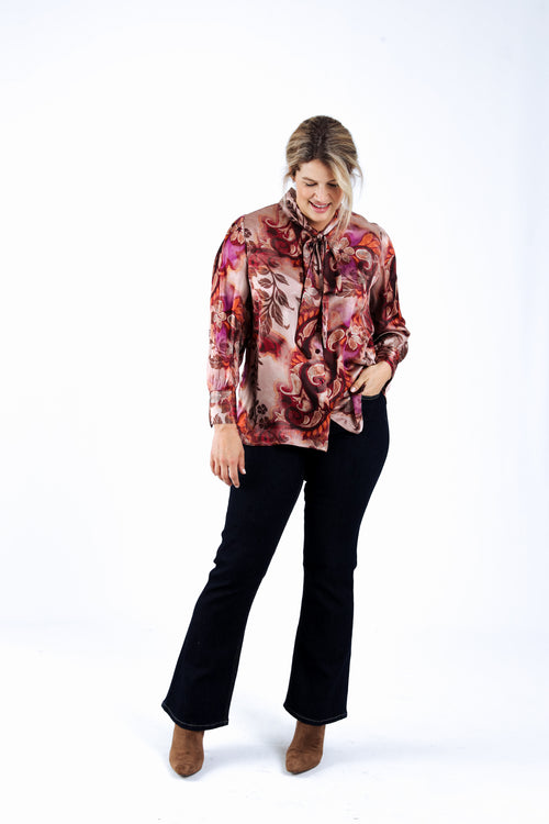 Overhemd met lavallière en wazige paisleyprint-Paprika-6