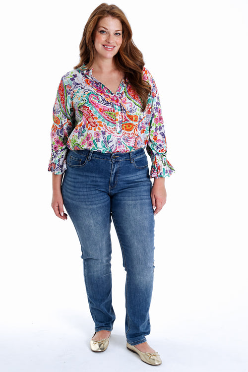 Blouse in viscose met cachemireprint en lurex-Paprika-7