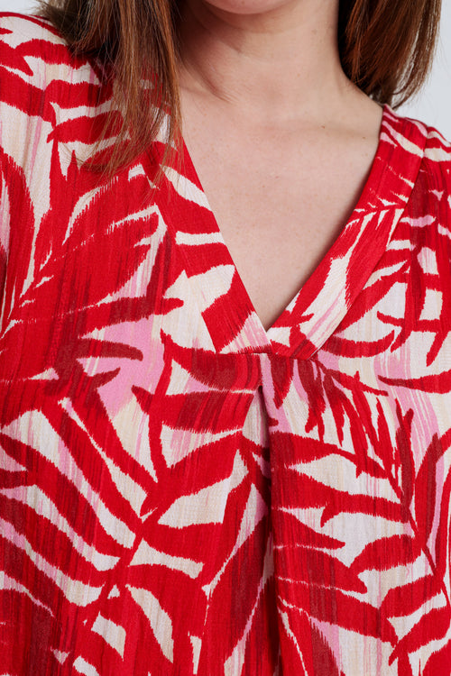 Robe en viscose imprimé feuillage-Paprika-3