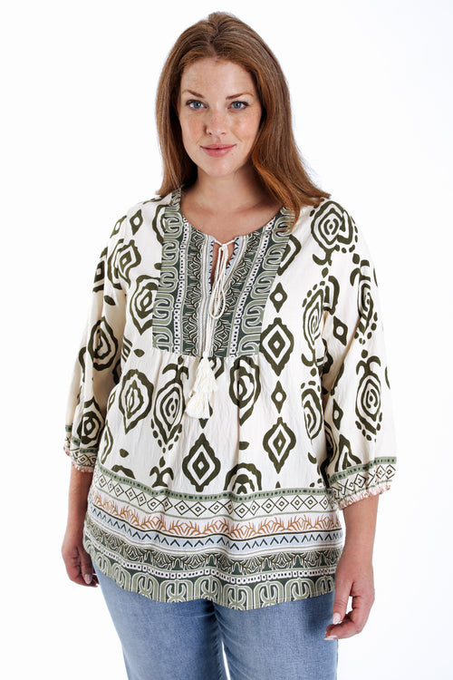 Blouse en viscose imprimé ethnique-Paprika-2