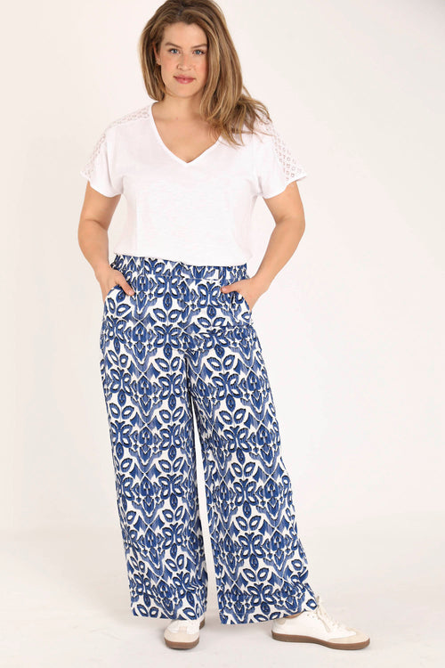 EXCLU SHEEGO - Pantalon large en viscose imprimé graphique bicolore-Paprika-5