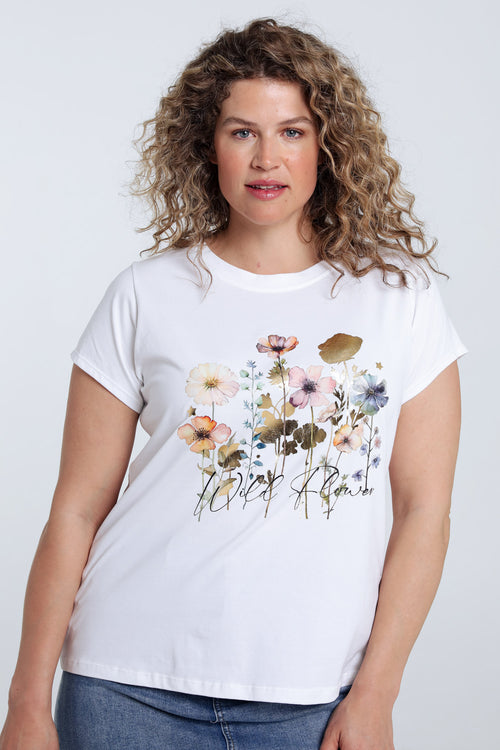T-shirt en coton imprimé floral avec foil-Paprika-1
