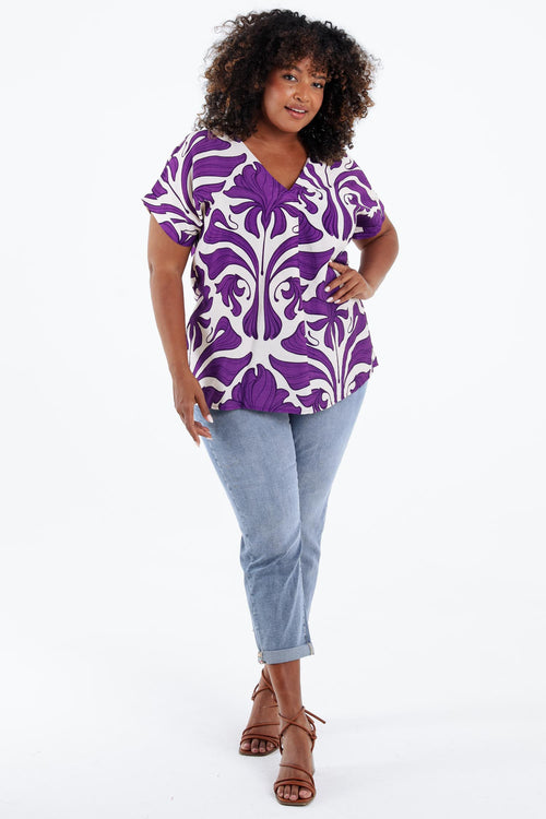 Blouse bicolore à imprimé floral-Paprika-8
