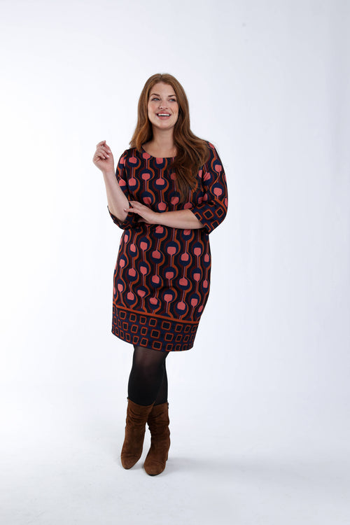 Jurk met grafische print en nauwsluitend model-Paprika-6